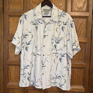 Naturalife Hawaiian 100% Silk Tropical Camp Shirt Men’s L  Herringbone Top Loop